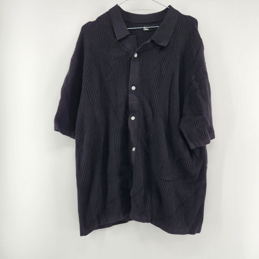 The Commons Men's Black XXL Short Sleeve Button Up Knit Shirt